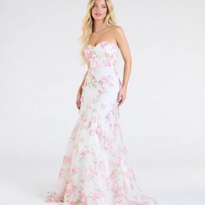 Floral Strapless Gown Prom Wedding